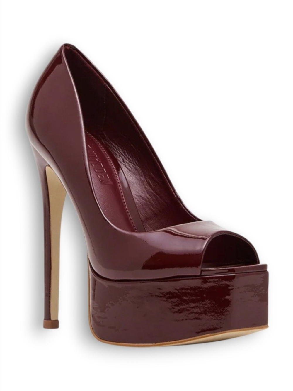 Steve Madden Ives Patent Garnet Red Leather Peep Toe Platform Stiletto Pumps - Picture 4 of 11